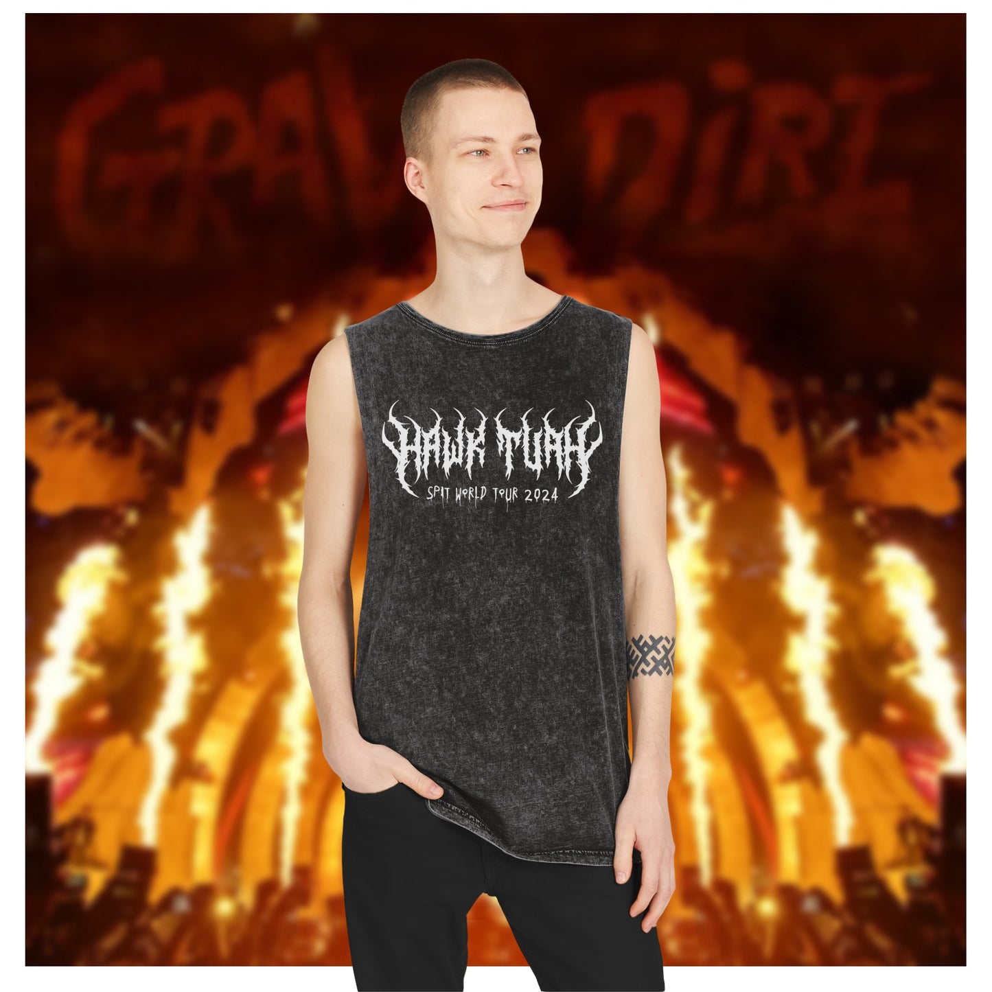 HAWK TUAH: SPIT World Tour 2024 | Unisex Stonewash Tank Top