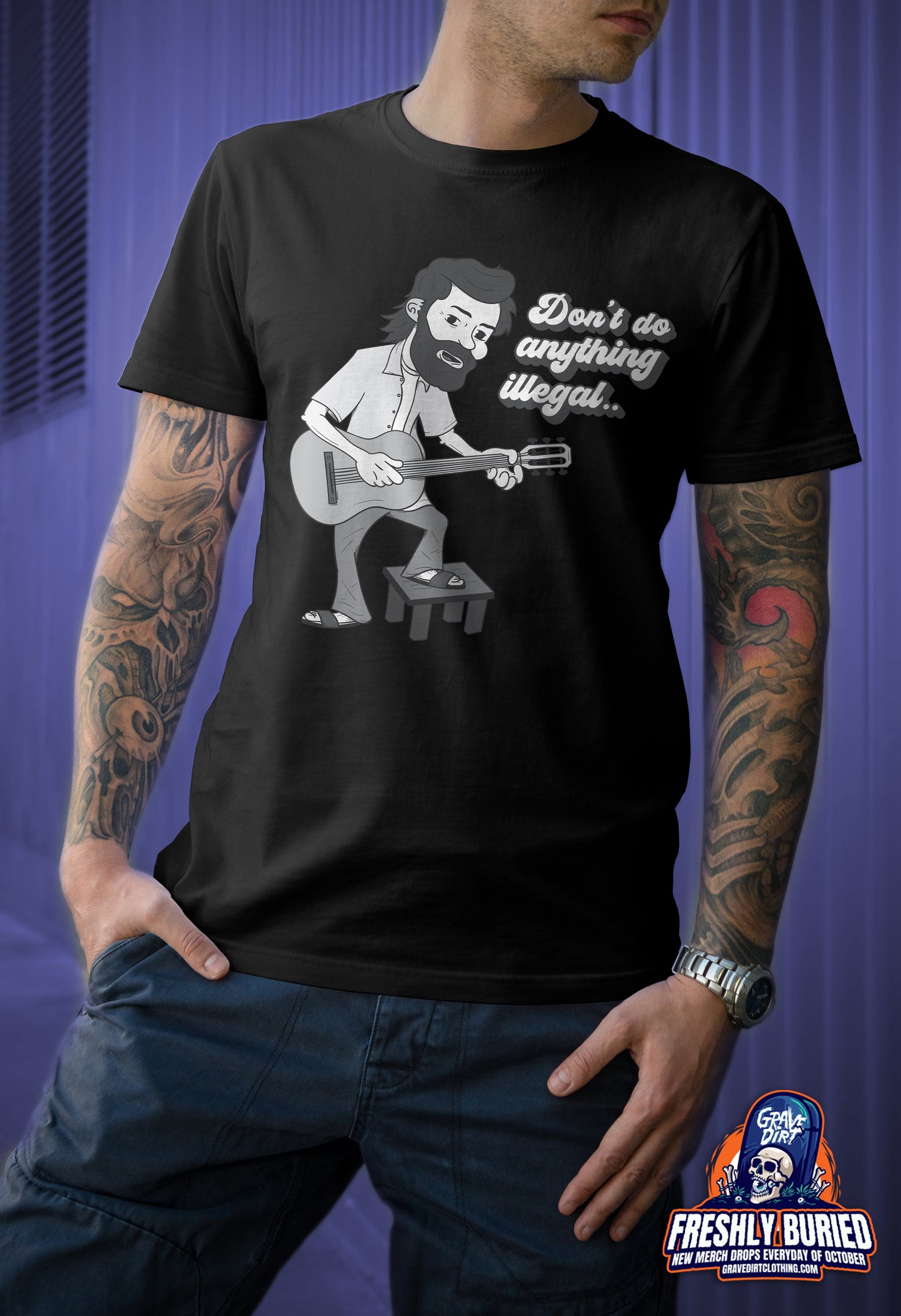 Charles Manson with a Guitar - Unisex T-Shirt