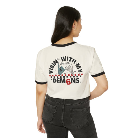 Vibin' With My Demons | Unisex Cotton Ringer T-Shirt